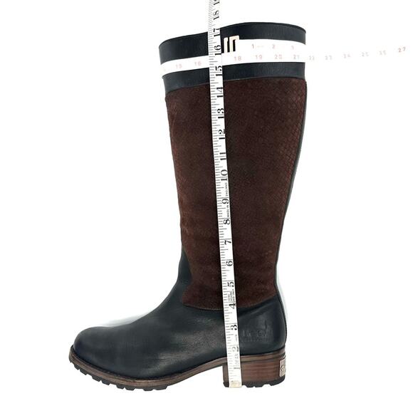 Ugg Australia Knee High Winter Boots Sz 11 Black Leather Brown Suede Wool Lining - Picture 8 of 15